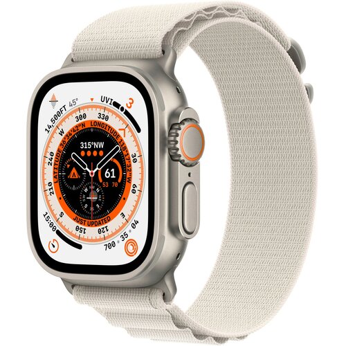 Apple Watch Ultra Titanium GPS + Cellular (LTE) Silver, Alpine Loop Band starlight, Small, MQFQ3FD/A, 49mm - DE