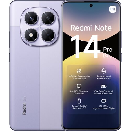 Xiaomi Redmi Note 14 Pro 5G Dual Sim 8GB RAM (phantom purple) - 256 GB - DE